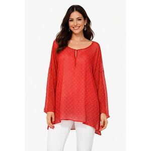 Old Navy Women's XXL Sheer Red & White Print Flowy Statement Hi/L o Hem Top